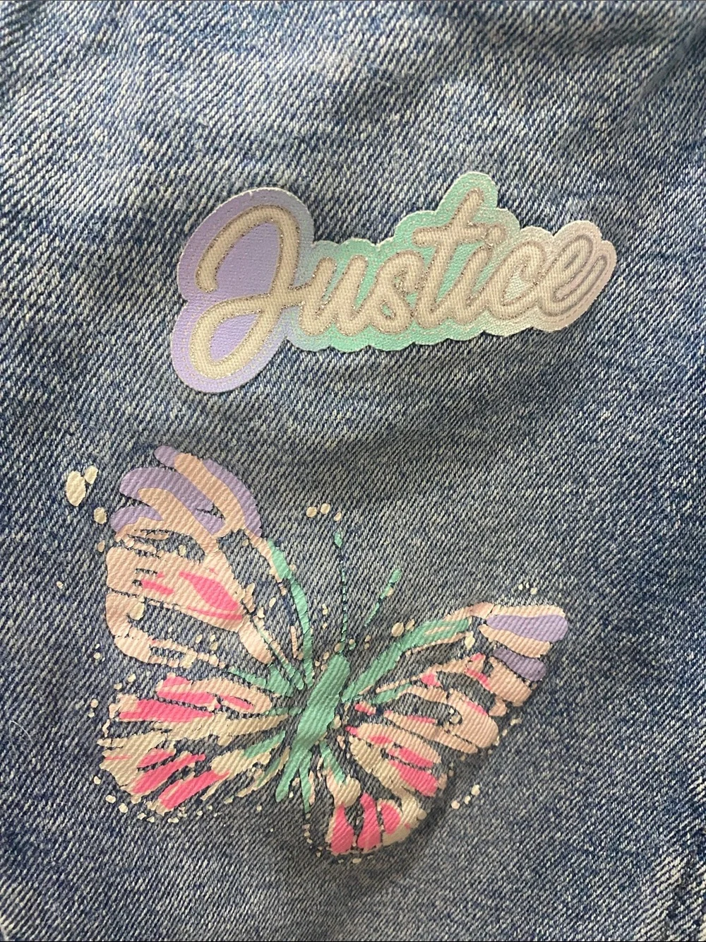 Justice Blue Denim Jeggings with Pastel Butterfly Accents
